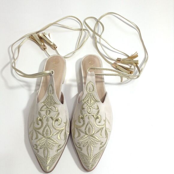 RAYE Kate Heel Mule Slip On Shoe Floral Embroidered Ankle Wrap Mule New Size 7.5 - Picture 2 of 7